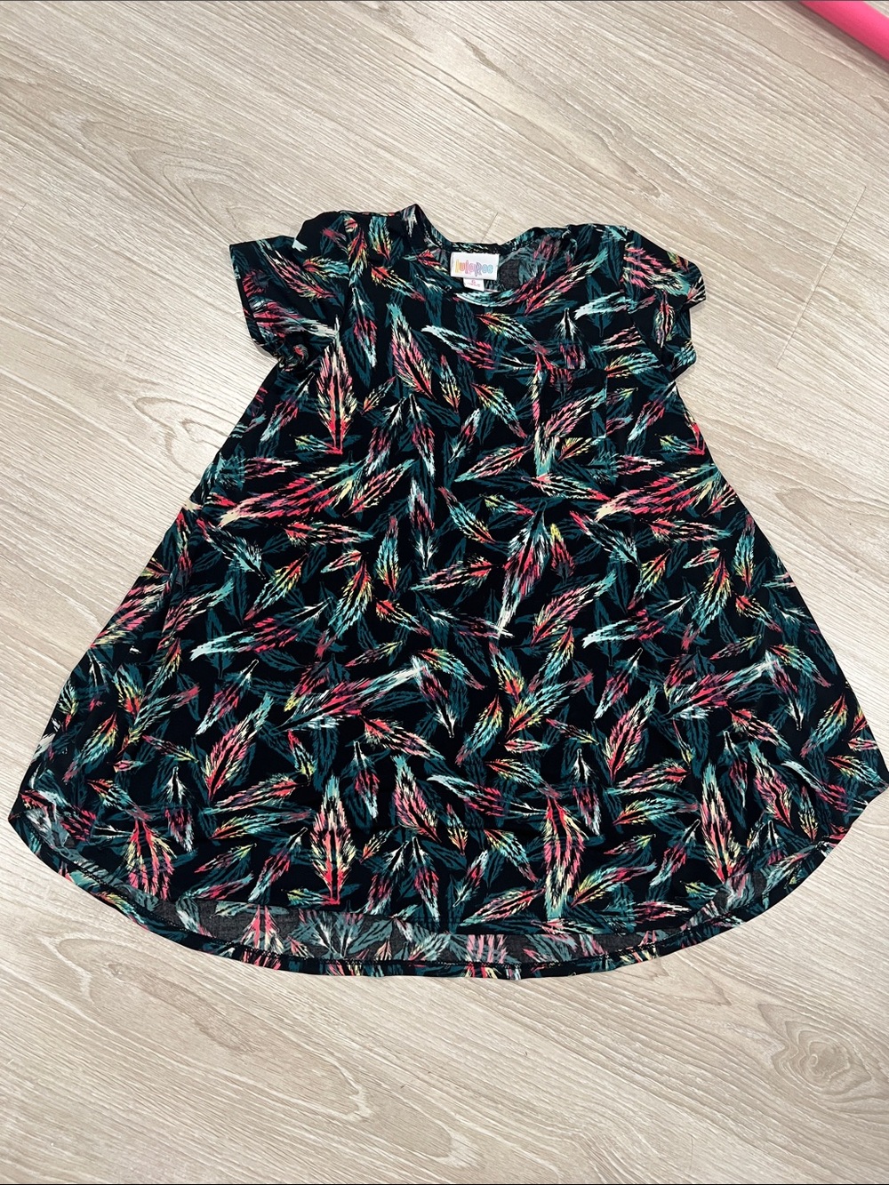 Girls Black Floral Feather-Print Dress